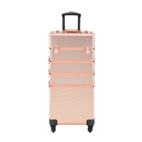 4 in 1 Portable Makeup Trolley Cart Aluminum Alloy Traveling Makeup Case Rose Gold